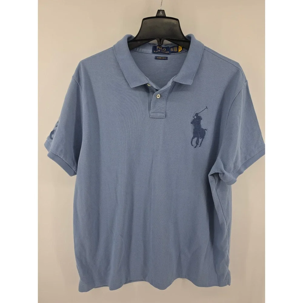 Polo Ralph Lauren Big Pony Polo Shirt Mens XXL Blue Custom Slim Fit Short Sleeve